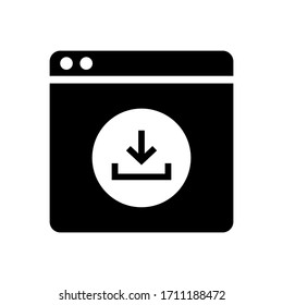Browser window with download sign. File download from internet, web page icon. Line design.
