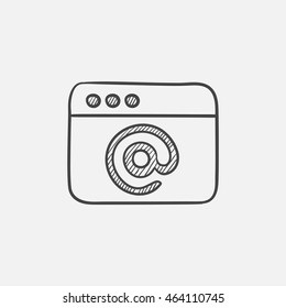 Browser window with email sign sketch icon for web, mobile and infographics. Hand drawn vector isolated icon.