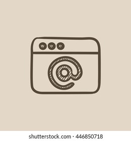 Browser window with email sign vector sketch icon isolated on background. Hand drawn Browser window with email sign icon. Browser window with email sign sketch icon for infographic, website or app.