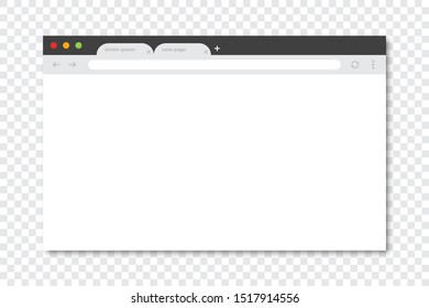 Browser window frame template with shadow on a transparent background