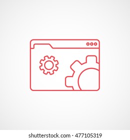 Browser Window With Gear SEO Red Line Icon On White Background