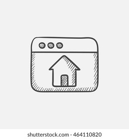 Browser window with home sketch icon for web, mobile and infographics. Hand drawn vector isolated icon.