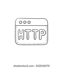 Browser window with http text vector sketch icon isolated on background. Hand drawn Browser window with http text icon. Browser window with http text sketch icon for infographic, website or app.