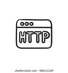 Browser window with http text vector sketch icon isolated on background. Hand drawn Browser window with http text icon. Browser window with http text sketch icon for infographic, website or app.