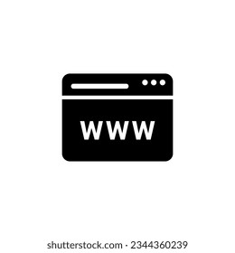 browser window icon in black color on a white background, web page