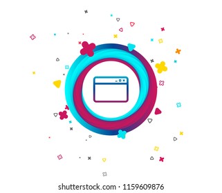 Browser window icon. Internet page symbol. Website empty template sign. Colorful button with icon. Geometric elements. Vector