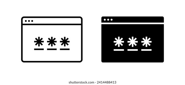 Browser window icon vector set. Security password symbol