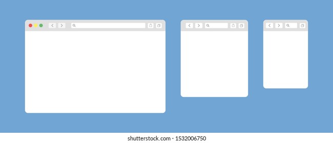 Browser window isolated vector web elements. Design template with browser window for mobile device design. Blank template. Website template design. Mockup for web site design. EPS 10