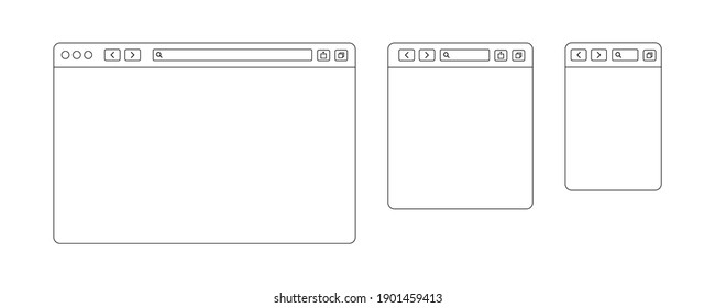 Browser window line design. Vector isolated web elements. Line template with browser window for mobile device design. Blank template. Website template design. Mockup for web site design. ESP 10