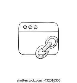 Browser window with link sign vector sketch icon isolated on background. Hand drawn Browser window with link sign icon. Browser window with link sign sketch icon for infographic, website or app.