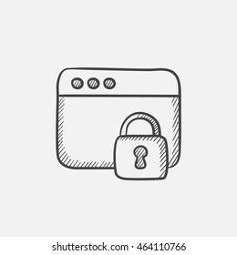 Browser window with lock sketch icon for web, mobile and infographics. Hand drawn vector isolated icon.