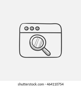 Ventana del navegador con un icono de dibujo de cristal de aumento para web, móvil e infografía. Icono aislado del vector dibujado a mano.