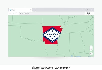 Browser window with map of Arkansas, searching  Arkansas in internet. Modern browser window template.