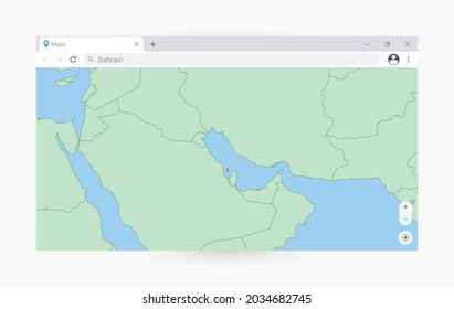 Browser window with map of Bahrain, searching  Bahrain in internet. Modern browser window template.