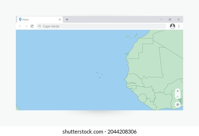 Browser window with map of Cape Verde, searching  Cape Verde in internet. Modern browser window template.