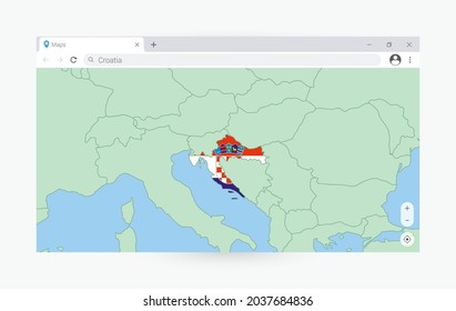 Browser-Fenster mit Karte von Kroatien, Suche Kroatien im Internet. Moderne Browserfenster-Vorlage.