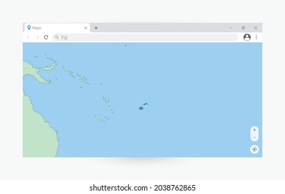 Browser window with map of Fiji, searching  Fiji in internet. Modern browser window template.