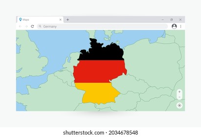 Browser-Fenster mit Karte von Deutschland, Suche Deutschland im Internet. Moderne Browserfenster-Vorlage.