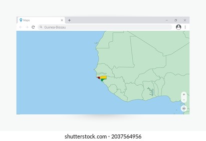 Browser window with map of Guinea-Bissau, searching  Guinea-Bissau in internet. Modern browser window template.