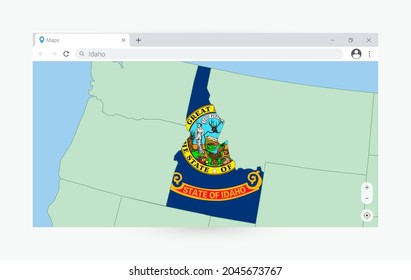 Browser window with map of Idaho, searching  Idaho in internet. Modern browser window template.