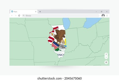 Browser window with map of Illinois, searching  Illinois in internet. Modern browser window template.