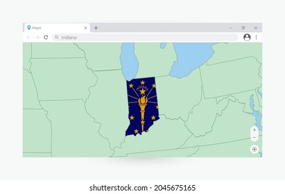 Browser window with map of Indiana, searching  Indiana in internet. Modern browser window template.