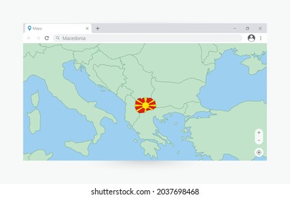 Browser window with map of Macedonia, searching  Macedonia in internet. Modern browser window template.