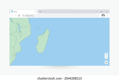 Browser-Fenster mit Karte von Mauritius, Suche Mauritius im Internet. Moderne Browserfenster-Vorlage.