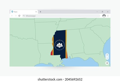 Browser window with map of Mississippi, searching  Mississippi in internet. Modern browser window template.