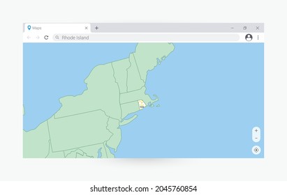 Browser window with map of Rhode Island, searching  Rhode Island in internet. Modern browser window template.
