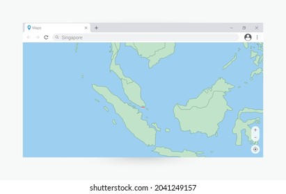 Browser window with map of Singapore, searching  Singapore in internet. Modern browser window template.