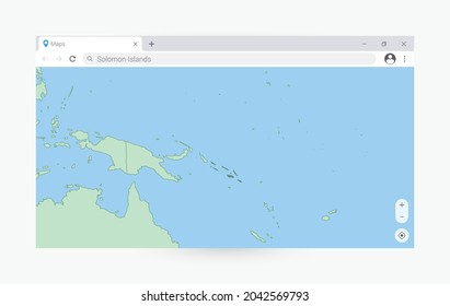 Browser window with map of Solomon Islands, searching  Solomon Islands in internet. Modern browser window template.