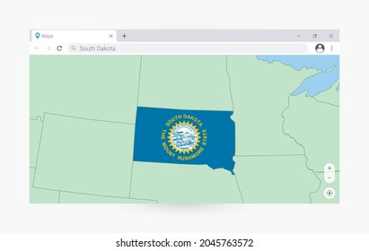 Browser window with map of South Dakota, searching  South Dakota in internet. Modern browser window template.
