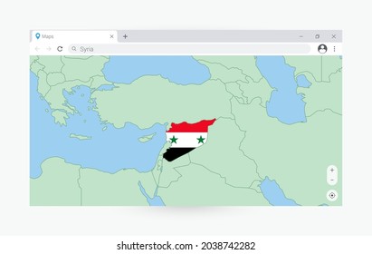 Browser-Fenster mit Karte von Syrien, Suche Syrien im Internet. Moderne Browserfenster-Vorlage.
