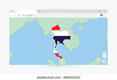 Browser window with map of Thailand, searching  Thailand in internet. Modern browser window template.