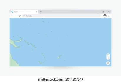 Browser window with map of Tuvalu, searching  Tuvalu in internet. Modern browser window template.