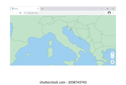 Browser window with map of Vatican City, searching  Vatican City in internet. Modern browser window template.