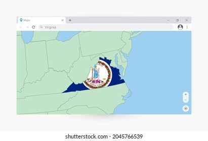 Browser window with map of Virginia, searching  Virginia in internet. Modern browser window template.