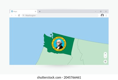 Browser window with map of Washington, searching  Washington in internet. Modern browser window template.