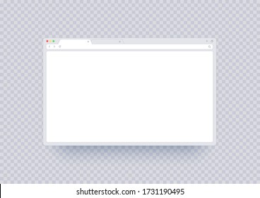 Mochila de la ventana del navegador, plantilla de pantalla abstracta con espacio en blanco para mostrar su sitio web o documento. Ui de página de Internet con barra de herramientas y línea de búsqueda de estilo moderno aislado en fondo transparente.