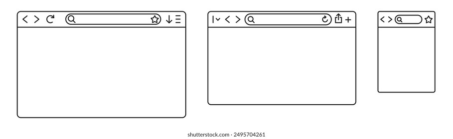 Browser window mockup. Blank web page, web browser template. Vector illustration.