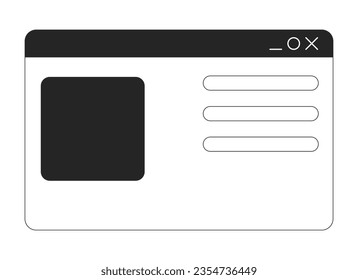 Browser window mockup flat monochrome isolated vector object. Editable black and white line art drawing. Simple outline spot illustration for web graphic design