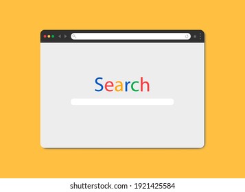 Browser window. Modern browser window design isolated on yellow background. Web window screen mockup. Internet empty page concept with shadow. Empty web page mockup and search bar.