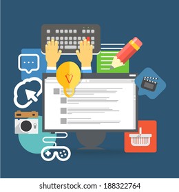 Browser window with modern interface. Social media concept