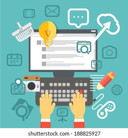 Browser window with modern interface. Social media concept