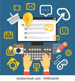 Browser window with modern interface. Social media concept