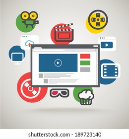 Browser window with modern media interface. Comminication concept