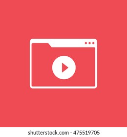 Browser Window With Movie Flat Icon On Red Background