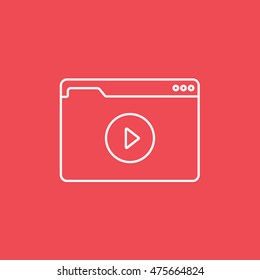 Browser Window With Movie Flat Icon On Red Background