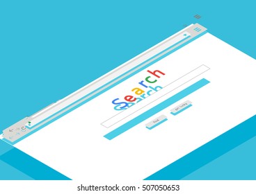 browser window on blue background. Browser search.flat isometric vector illustration.